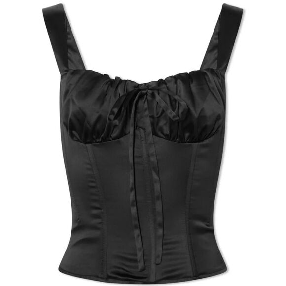 Miaou Agnes Satin Bustier Corset Cami Camisole Crop Blouse Top Black Small Silk - Picture 8 of 16